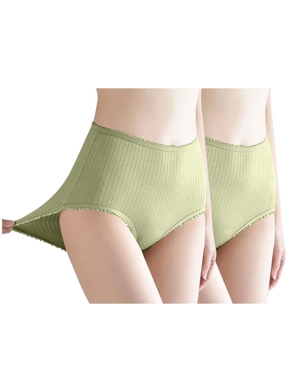 2 Pack Women's Briefs, High Waisted Ribbed Full Coverage with Wide Waistband, Soft Stretch Breathable Comfortable for Everyday Work Travel Home Daily Wear