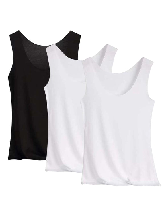 3 Pack Women's Tank Tops, U Neck Sleeveless Solid Color Soft Stretch Basic Layer, Casual Summer Home Everyday Daily Wear