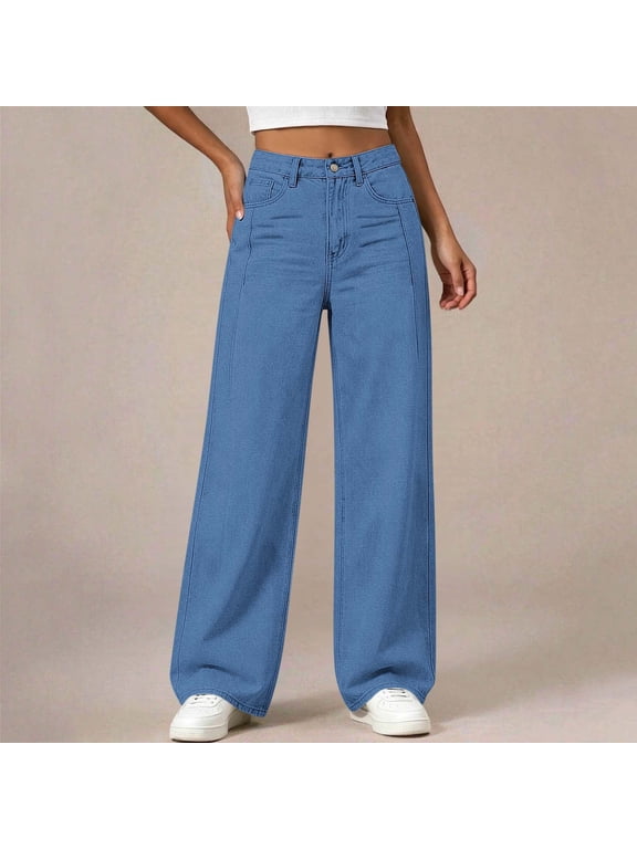 Girls Wide Leg Pants, High Waist Relaxed Straight Leg Casual Trousers with Button Front, Zipper Fly, Belt Loops and Pockets for School Travel Daily Wear