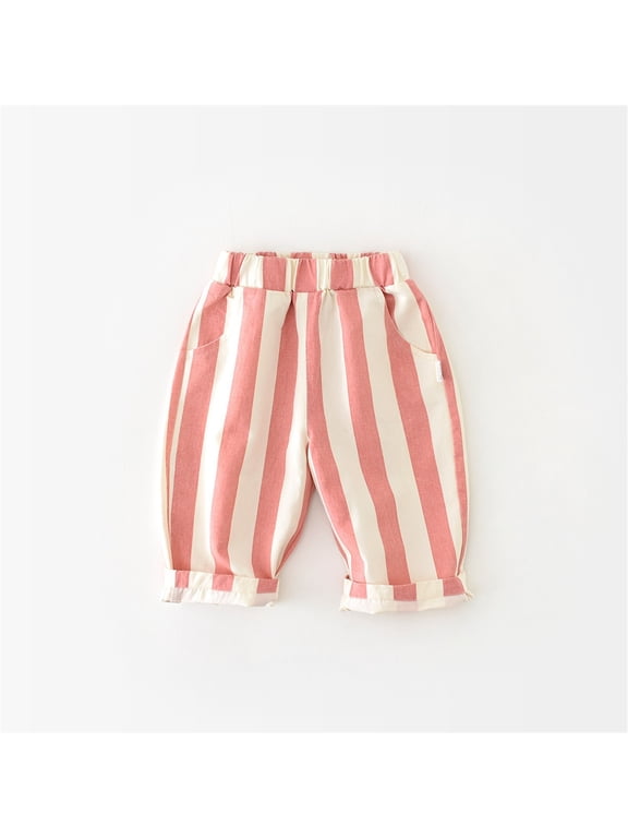 Toddler Pants, Striped Print Elastic Waist with Pockets, Loose Baggy Harem Bloomers, Soft Cotton Cute Casual Summer Spring Daily Wear for Boys Girls