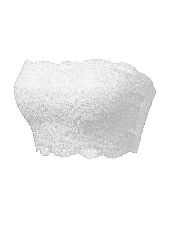 Women's Bandeau Bras, Lace Floral Strapless Wireless with Scalloped Trim, Solid Color Soft Stretch Lightweight Breathable Comfortable for Everyday Daily Wear