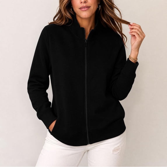 Valufy Women's Outerwear Jackets, Stand Collar Zip Front Long Sleeve with Pockets and Ribbed Trim, Casual Daily Wear for Women