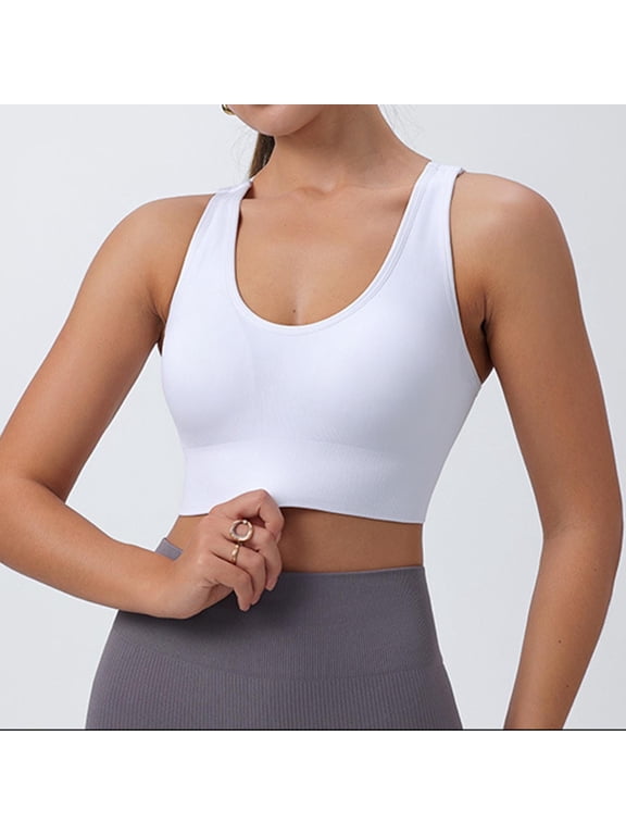 Women's Sports Bras, Criss Cross Back Strappy Longline Ribbed Seamless Padded with Removable Cups, Medium Support Yoga Workout Running Gym Daily Wear