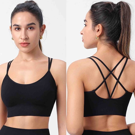 Valufy Women's Sports Bras, Criss Cross Back Strappy Ribbed Seamless Padded with Removable Cups, Medium Support Yoga Workout Running Gym Daily Wear