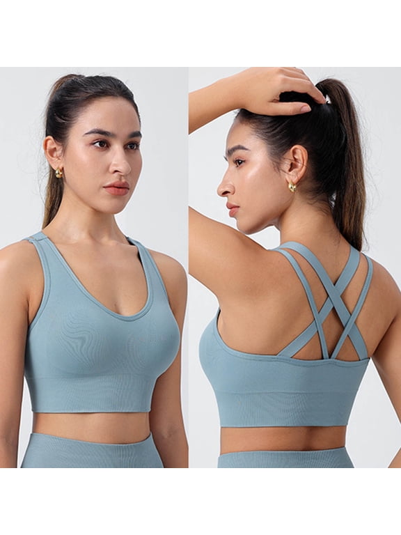 Women's Sports Bras, Criss Cross Back Strappy Wireless with Removable Pads, Medium Support Seamless Yoga Workout Gym Activewear for Summer Spring Daily Wear