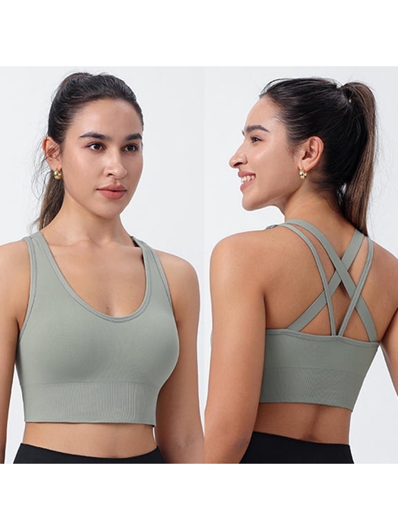 Women's Sports Bras, Criss Cross Back Strappy Wireless with Removable Pads, Medium Support Seamless Yoga Workout Gym Activewear for Summer Spring Daily Wear