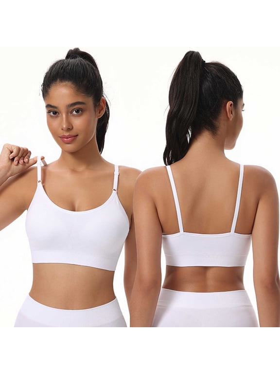 Women's Sports Bras, Seamless Spaghetti Strap Wireless with Removable Pads, Adjustable Straps Low Impact Solid Color Pullover Comfortable Yoga Workout Daily Wear