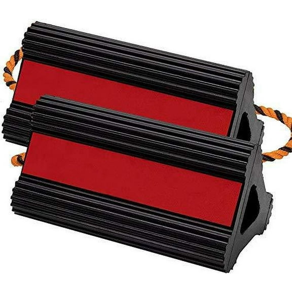 Valup Wheel Chocks - Car and RV Rubber Block Wheel Stoppers for Cars, Boats, Trucks, Aircraft, RVs - Long Connecting Rope (1 Pair)