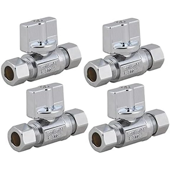 Valve-1/4 Turn Straight Stop Valve 3/8"OD X 3/8" OD Compression,Quarter Turn LF Brass Chrome Plated Str Shut Off Water Supply Stop for Faucet or Toilet Installation (4-Pack)$$Tools & Hardware Other