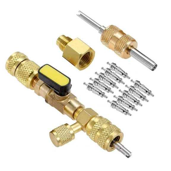 Valve Core Remover Installer Kit - Dual Size 1/4" & 5/16" Port for R410a/R22 Systems, Includes 10 Extra Cores