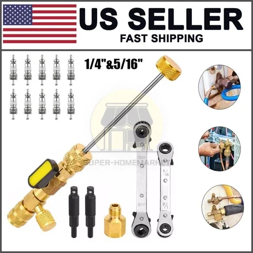 Valve Core Remover Installer Tool And Hvac Service Wrench Set W/Hex Bit Adapters