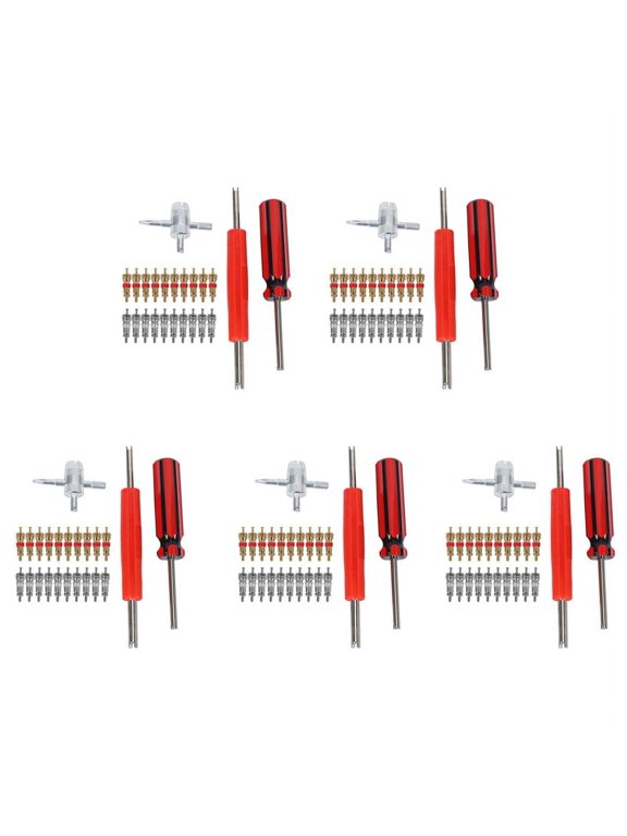 Valve Core Tool Set 100Pcs Valve Cores, 4-Way Valve Tool, Dual Single Valve Core Remover, Tire Repair Tool