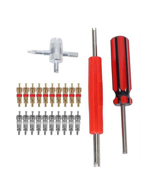 Valve Core Tool Set 20Pcs Valve Cores, 4-Way Valve Tool, Dual Single Valve Core Remover, Tire Repair Tool