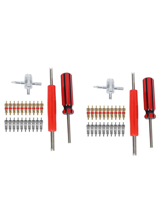 Valve Core Tool Set 40Pcs Cores, 4-Way Tool, Dual Single Head Remover, Tire Repair