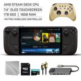 thumbnail image 1 of Valve Steam Deck OLED 1TB SSD Gaming Handheld 7.4-inch Touchscreen 1280x800 Resolution, Ergonomic Design, Mytrix Gold Wireless Pro Controller, Hub, 128GB MicroSD Card, 5 Accessories: 6 in 1 Bundle, 1 of 8