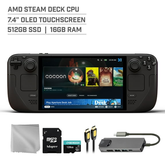 Valve Steam Deck OLED 512GB SSD Gaming Handheld 7.4-inch Touchscreen 1280x800 Resolution, Ergonomic Design, Mytrix Hub, 128GB MicroSD Card, 4 Accessories: 5 in 1 Bundle