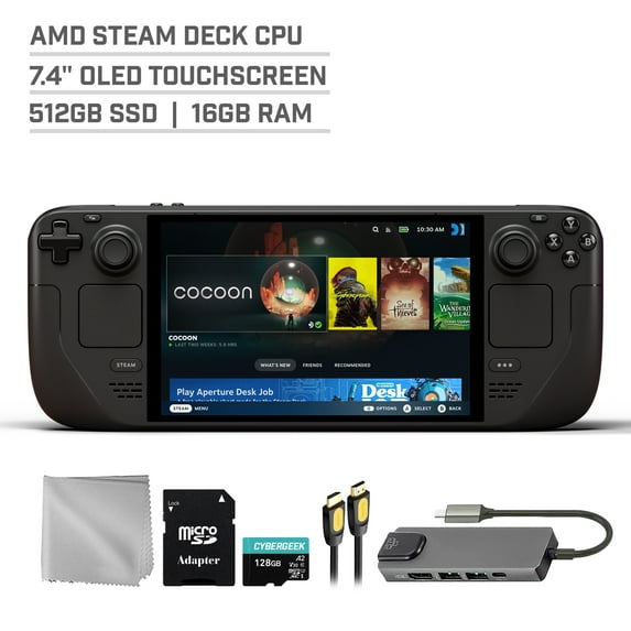 Valve Steam Deck OLED 512GB SSD Gaming Handheld 7.4-inch Touchscreen 1280x800 Resolution, Ergonomic Design, Mytrix Hub, 128GB MicroSD Card, 4 Accessories: 5 in 1 Bundle