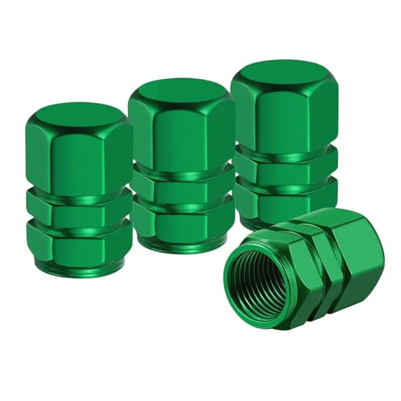 Valve Stem Caps 4 Packs Screw-On Aluminum Alloy Tire Valve Stem Caps Dustproof Tire Caps Heavy-Duty Universal Hexagon Tire Air Caps(Green)