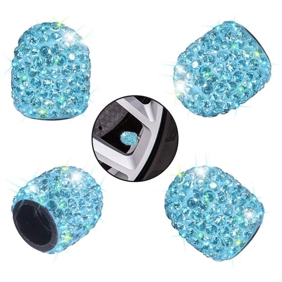 Valve Stem Caps, Car Wheel Tire Valve, 4 Pack Handmade Crystal Rhinestone Universal Car Tire Valve Caps Chrome, Attractive Dustproof Bling Car Accessories (A-Blue)