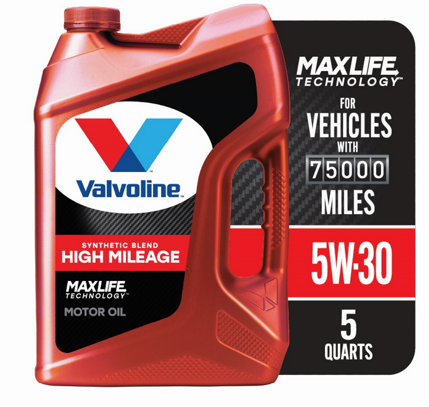 Valvoline High Mileage with MaxLife Technology SAE 5W-30 Synthetic Blend Motor Oil 5 QT - image 1 of 8