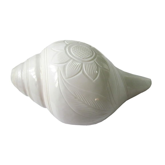 Vamavarti Original, Engraved Premium Natural Conch Shell Loud Blowing Shankh for Pooja (Medium Size, 14 to 15 cm, 300 to 350 Grams) By Indian Collectible
