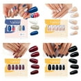 thumbnail image 1 of Vamony 112 Pcs Press on Nails, Short Coffin Fake Nails Tips Kit with Adhesive Tabs, Mani Sticks and Files, 4×28 Count Blue White French False Nails Gift for Girls Women, 1 of 9