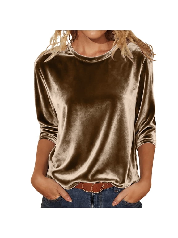 Velvet Tops for Women 3/4 Sleeve Shirts Vintage Velour Tops Going out Shirt Party Holiday Elegant Blouses