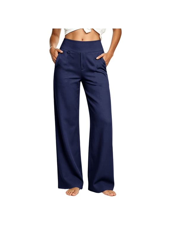 Women's Dress Pants Business Casual Office Work Trousers for Womens Wide Leg Formal Pants with Pockets