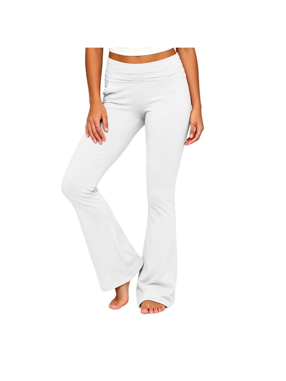 Women's Flare Leggings Low Rise Workout Yoga Bootcut Pants Bell Bottoms Slim Stretch Gym Leggings for Ladies