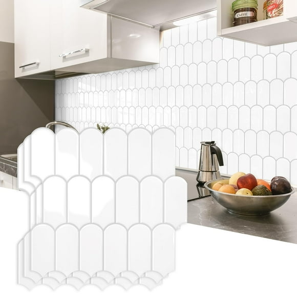 Vamos Tile 10-Sheet Backsplash Peel and Stick Tile, White with Gray Grout Self Adhesive Vinyl Wall Tiles, Stick on Backsplash for Kitchen, Bathroom,RV (Thicker Design)