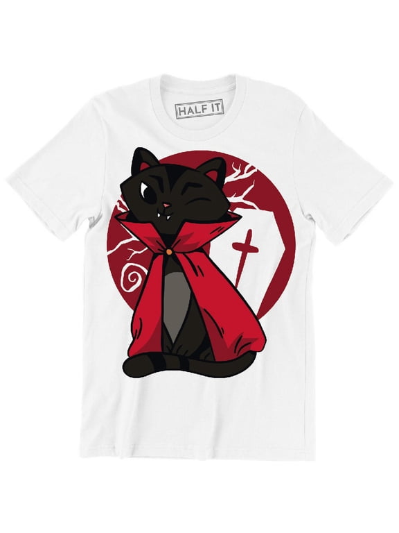 Vampire Black Cat wearing Red Cape Funny Animal Cat Men's T-Shirt
