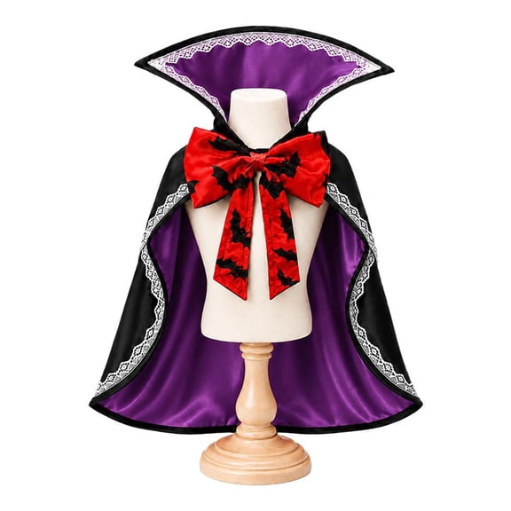 Vampire Cape Pet Halloween Costume, S-XL Sizes with Bat Print Bow Tie for Small Medium Dogs Cats
