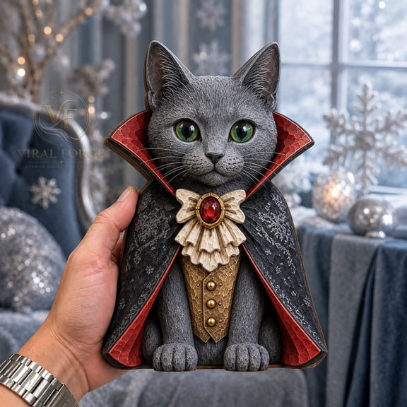 Vampire Cat Decorative Figurine for Halloween Tabletop Display