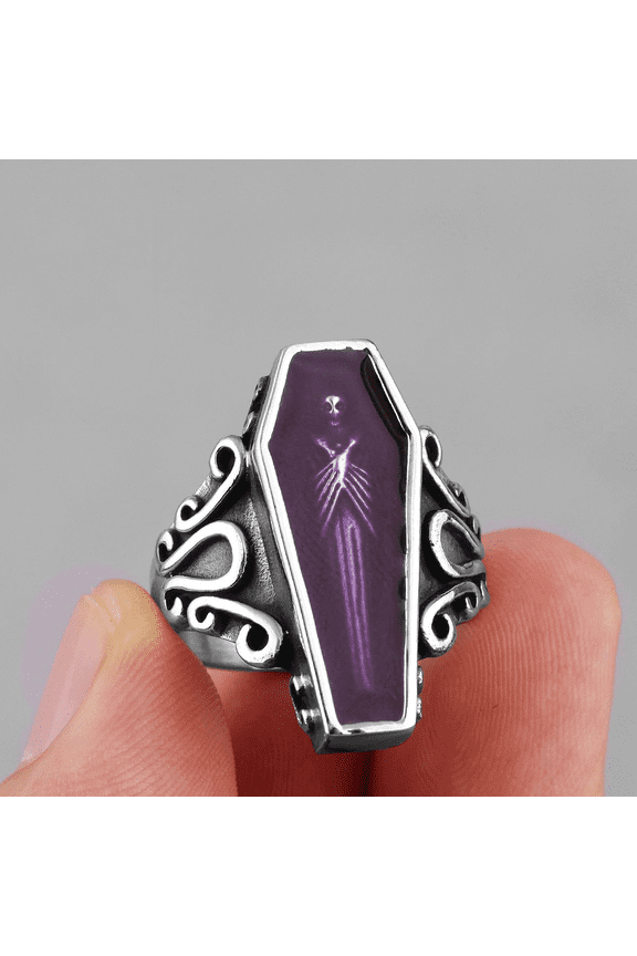 Vampire Coffin Ghost 14K White Gold Mens Rings Gothic Punk Unique Cool for Male Boyfriend Jewelry Creativity Gift