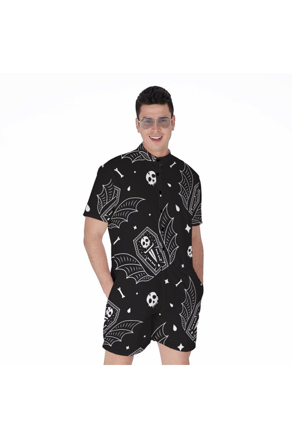 Vampire Coffin Pattern Short Sleeve Men'S Rompers Casual Summer Jumpsuits Outfit