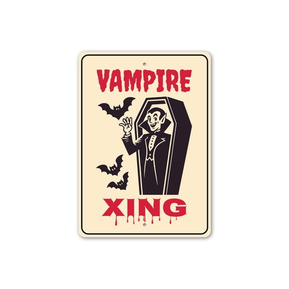 Vampire Coffin Xing Halloween Aluminum Metal Decor Sign - 10x14 inches