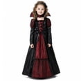 thumbnail image 1 of Vampire Cosplay, Vampire Cos, Halloween Vampire Costume Gown, Black Red Gothic Long Sleeve Lace Up Victorian Vampire Dress With Stand Collar for Halloween Cosplay Party, Deep Red L, 1 of 2