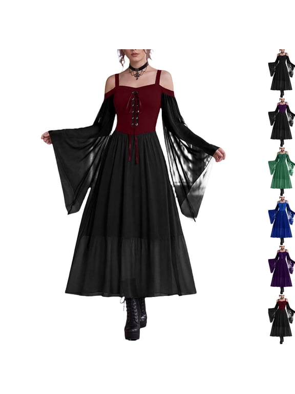 Vampire Costume Women Witch Dress Halloween Costumes Renaissance Dress Witch costume women butterfly sleeve mesh gothic Dresses Red 3XL