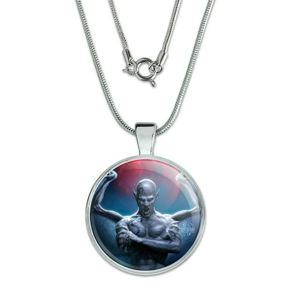 Vampire Demon Blood Moon Fantasy 1" Pendant with Sterling Silver Plated Chain