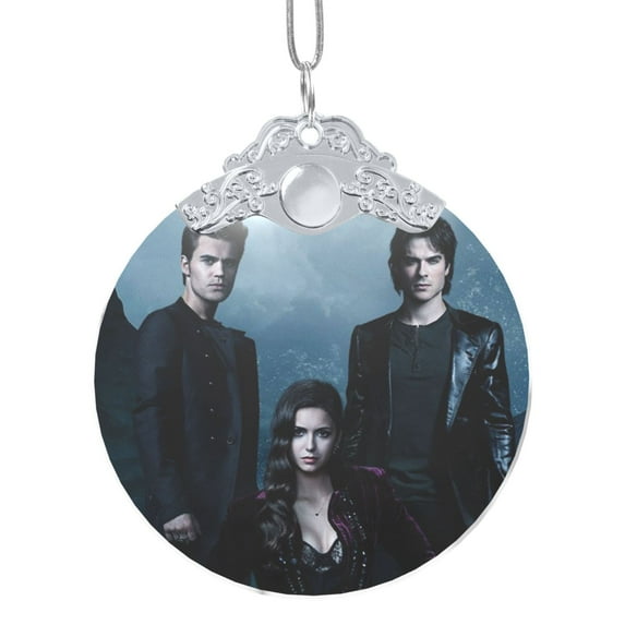 Vampire Diaries Christmas Ornament Glass Round Pendant Christmas Hanging Decor Ornament Holiday Xmas Decorations Christmas Tree Ornaments Silver