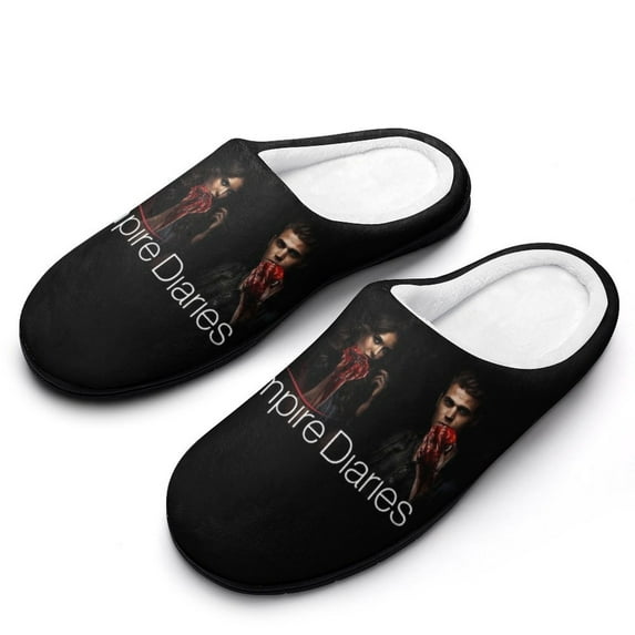 The Vampire Diaries Fuzzy Cotton Slippers For Mens Winter Cotton Lightweight Anti-slip Rubber Sole Slippers House Open Back Slippers Closed Toe Slippers