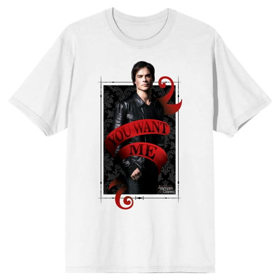 Vampire Diaries TV Series Damon Salvatore You Want Me Men's White T-Shirt-Small
