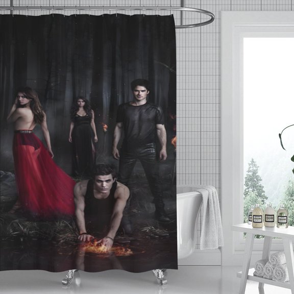 The Vampire Diaries shower curtain offers a timeless design, waterproof fabric, and hassle-free installation, enhancing your bathroom's aesthetic. Measures 59" x 71" (150 x 180 cm).