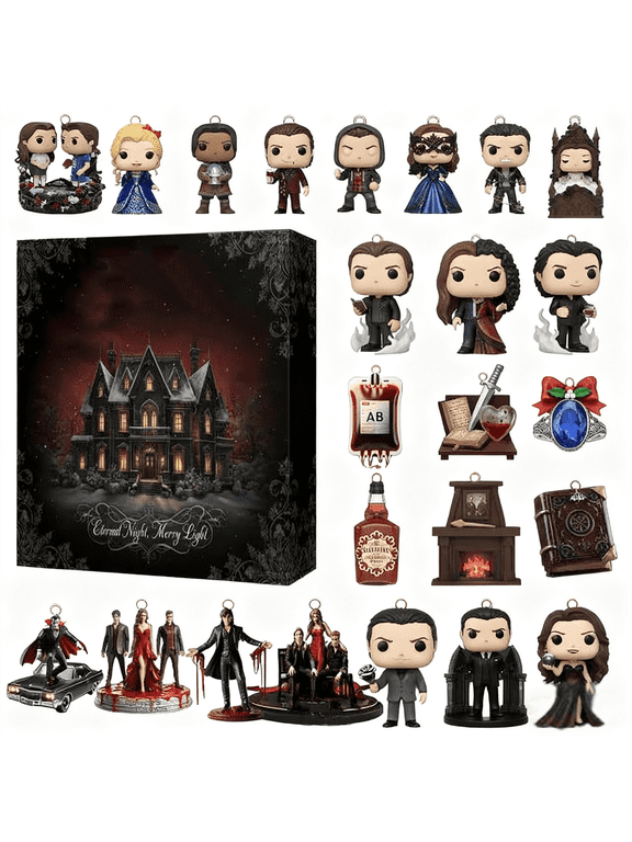 Vampire Diary Christmas Countdown Calendar, 24Pcs 2D Flat Acrylic Vampire Diary Keychain Pendants, Christmas Tree Ornaments for Family, Friends, and Fans