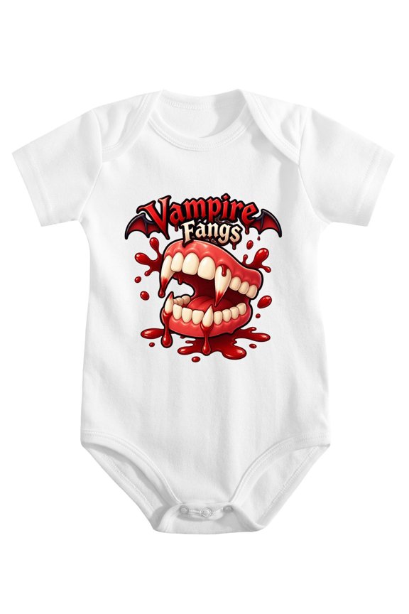 Vampire Dracula Dentures Blood Drops Pattern Baby Bodysuit, 100% Cotton Short Sleeve Snap Romper, 0-12 Months