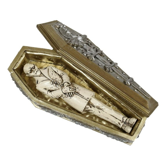 Vampire Dracula Nosferatu Figurine With Bat Moon Sword Coffin Casket Box Set