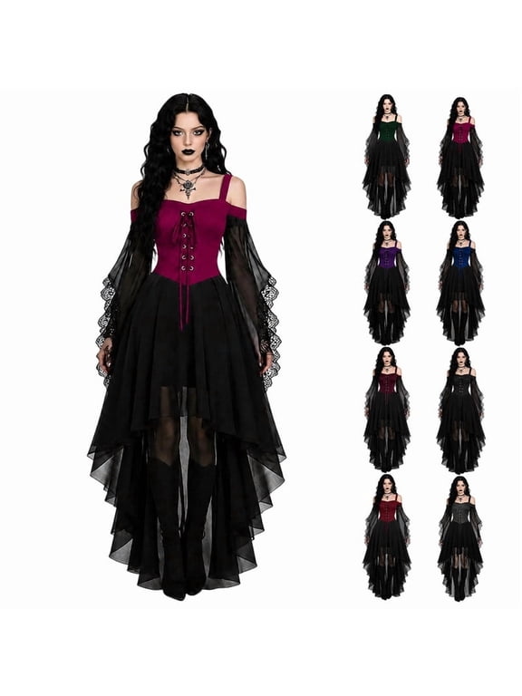 Vampire Dress Women, Dress Renaissance Retro Gothic Bell Sleeves Adults Halloween Dresses Outfit