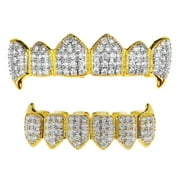 Vampire Fang Grillz 18k Gold Plated With SIlver Two-Tone Teeth Fangs Mouth Grills