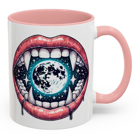 Vampire Fangs CoS1Mic Moon Mug, Surreal Gothic CoffeeTea Cup, Dark Aesthetic Horror Art, F1A1ntasy Galaxy Gift, Spookci-Fi Dreamlike Design