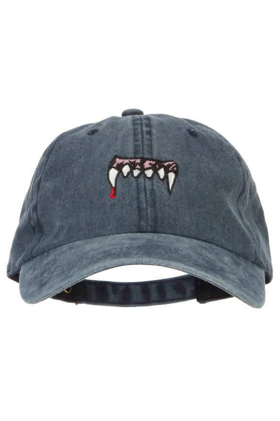 Vampire Fangs Embroidered Unstructured Cotton Cap - Navy OSFM